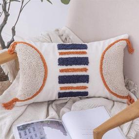 img 4 attached to 🔶 MIULEE Boho Tufted Throw Pillow Cover - Handmade Moroccan Tribal Style Cushion Case for Sofa Couch Bedroom - 12x20 Inch, Vibrant Orange Accent