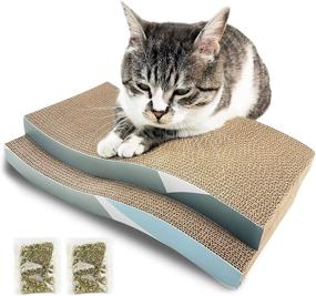 img 4 attached to 🐱 HPYMore Cat Scratching Pad, 2 Pack Corrugated Cat Scratcher Cardboard, S Type Durable Cat Scratching Board Reversible with Catnip - Furniture Protection Solution