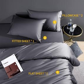 img 1 attached to 🌿 Shilucheng Queen Size Bamboo Sheets Set - 1800 Thread Count Soft Bed Sheets, 16 Inch Deep Pocket, Luxury Silk Cooling Feel, Breathable & Pilling Resistant - 4PC (Dark Grey)