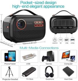 img 3 attached to YAKAR Portable Wi-Fi Projector: Wireless Screen with 1080p & 150 ANSI Lumens. Bluetooth, Speaker, Battery. Compatible with TV Stick, iPhone, Android, HDMI, USB, Tablet (Black)