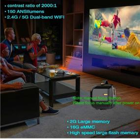 img 2 attached to YAKAR Portable Wi-Fi Projector: Wireless Screen with 1080p & 150 ANSI Lumens. Bluetooth, Speaker, Battery. Compatible with TV Stick, iPhone, Android, HDMI, USB, Tablet (Black)