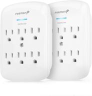 💡 fosmon 6-outlet power strip surge protector 1200 joules, wall mount adapter tap, multi-plug outlet wall charger extender, charging station, etl listed - set of 2, white - ideal for home, dorm room & office logo