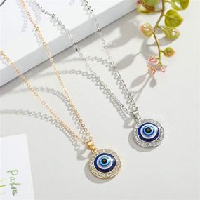 img 1 attached to 🧿 Turkish Guard Necklace - Evil Eye Amulet Pendant Necklace with Statement Circle Crystal Glass Charm. Ojo Choker for Women and Girls, Eye Jewelry for Protection