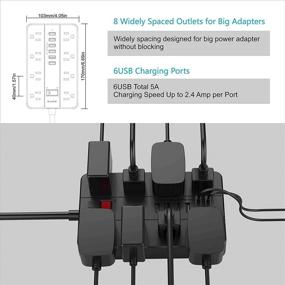 img 3 attached to AOFO Удлинитель с 8 широко расставленными розетками, 6 USB-портов - Черный, идеально подходит для дома, офиса и путешествий