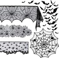 🕷️ 5-pack halloween spider decorations set: fireplace mantel scarf, round table cover, lace table runner, cobweb lampshade, and 60 pcs scary 3d bat for halloween party décor логотип