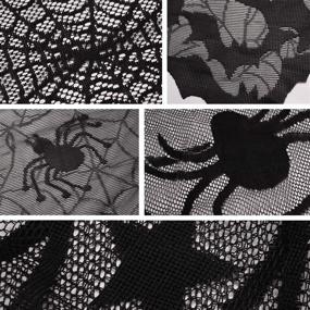 img 1 attached to 🕷️ 5-Pack Halloween Spider Decorations Set: Fireplace Mantel Scarf, Round Table Cover, Lace Table Runner, Cobweb Lampshade, and 60 Pcs Scary 3D Bat for Halloween Party Décor