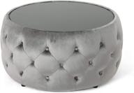 🌿 ivy glam velvet and tempered glass coffee table ottoman by christopher knight home - smoke, black logo