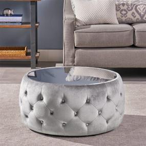 img 3 attached to 🌿 Ivy Glam Velvet and Tempered Glass Coffee Table Ottoman by Christopher Knight Home - Smoke, Black