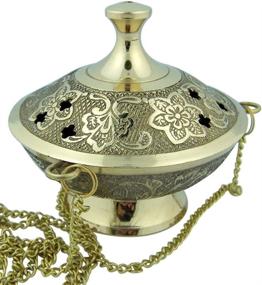 img 2 attached to 🔥 Exquisite Charcoal Incense Burner: Gold-Toned Brass Hanging Censer with Chain