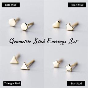 img 1 attached to 925 Sterling Silver Stud Earrings Set - Flat Dot Heart Triangle Star Disc Designs, 18k Gold Plated Hypoallergenic Jewelry for Women Men Girls