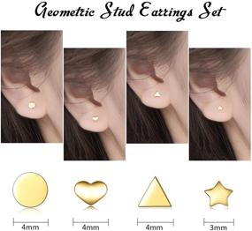 img 3 attached to 925 Sterling Silver Stud Earrings Set - Flat Dot Heart Triangle Star Disc Designs, 18k Gold Plated Hypoallergenic Jewelry for Women Men Girls