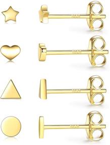 img 4 attached to 925 Sterling Silver Stud Earrings Set - Flat Dot Heart Triangle Star Disc Designs, 18k Gold Plated Hypoallergenic Jewelry for Women Men Girls