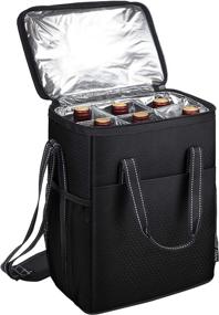 img 4 attached to 🍷 Premium 6 Bottle Wine Carrier Tote Bag – Insulated & Padded for Travel, Camping, and Picnics, Ideal Wine Lover Gift – Star Dot Pattern in Sleek Black