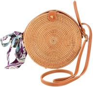 👜 handwoven round rattan bag with leather straps - natural chic women's crossbody straw purse logo