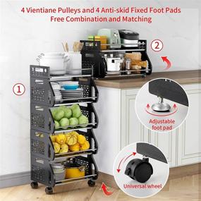 img 1 attached to Stackable 6 Tier Fruit and Vegetable Storage Basket with Wheels – Metal Stand Rolling Cart for Snacks, Onions, Potatoes – Kitchen, Bathroom, Hall, Pantry, Closet Organizer Rack Bin