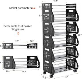 img 3 attached to Stackable 6 Tier Fruit and Vegetable Storage Basket with Wheels – Metal Stand Rolling Cart for Snacks, Onions, Potatoes – Kitchen, Bathroom, Hall, Pantry, Closet Organizer Rack Bin