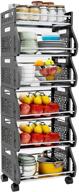 stackable 6 tier fruit and vegetable storage basket with wheels – metal stand rolling cart for snacks, onions, potatoes – kitchen, bathroom, hall, pantry, closet organizer rack bin логотип