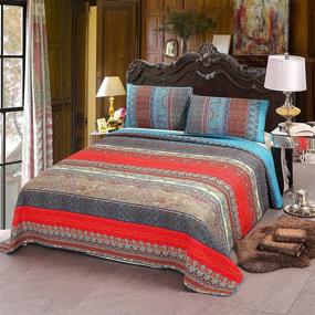 img 3 attached to 🌈 Exclusivo Mezcla Paisley Boho King Size Quilt Set - Lightweight, Reversible, and Decorative 3-Piece Bedspread