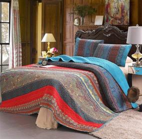 img 4 attached to 🌈 Exclusivo Mezcla Paisley Boho King Size Quilt Set - Lightweight, Reversible, and Decorative 3-Piece Bedspread