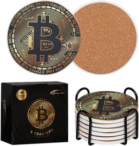 img 3 attached to Bridgemore Ceramic Bitcoin Coin Coasters for Drinks - Set of 6 Bitcoin-themed Coasters with Holder - Ideal Bitcoin Gift or Housewarming Present for New Home - Absorbent & Stylish