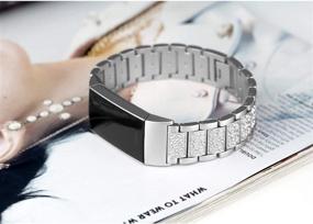 img 1 attached to Совместимый браслет Mtozon Fitbit Charge 5 Bling: нарядный металлический браслет с роскошными стразами, замена для женщин в потрясающем серебре