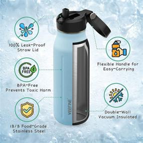 img 3 attached to VEEFINE Insulated Water Bottle with Straw Lid: Dishwasher Safe Stainless Steel Bottles for Hiking, Camping, Yoga, Gym - BPA-Free