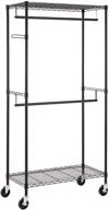 👕 finnhomy heavy duty rolling garment rack: portable double hanger rods and shelves for 300lbs, black логотип