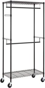 img 4 attached to 👕 Finnhomy Heavy Duty Rolling Garment Rack: Portable Double Hanger Rods and Shelves for 300Lbs, Black