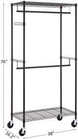 img 1 attached to 👕 Finnhomy Heavy Duty Rolling Garment Rack: Portable Double Hanger Rods and Shelves for 300Lbs, Black