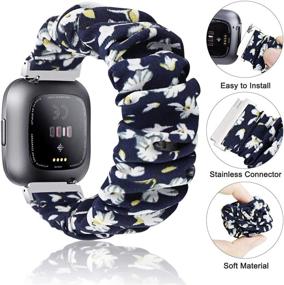 img 3 attached to VEAQEE Scrunchie Versa Versa 2 Bands For Women Girls Cloth Elastic Soft Fabric Strap Pattern Printed Replacement Bracelet Wristband Scrunchy Accessories Wearable Technology