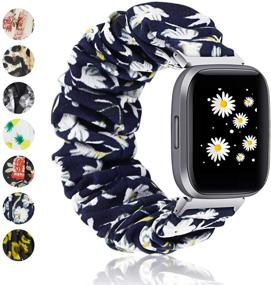 img 4 attached to VEAQEE Scrunchie Versa Versa 2 Bands For Women Girls Cloth Elastic Soft Fabric Strap Pattern Printed Replacement Bracelet Wristband Scrunchy Accessories Wearable Technology