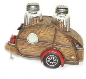 img 3 attached to 7-inch Collectible Kitchen Decor: Woody Teardrop RV Camper Salt & Pepper Set