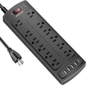 img 4 attached to POWLIGHT Surge Protector Power Strip - 8 Ft Extension Cord with 12 AC Outlets, 4 USB Ports, 1875W/15A, 2100 Joules - Ideal for Smartphone, Tablets, Home, Office, Hotel - Black