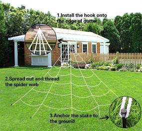 img 1 attached to 🕷️ Outdoor Halloween Decorations: Mega Spider Web Triangular Graveyard Décor Set, Stretch Cobweb, Scary Props Shooter with Black Spider