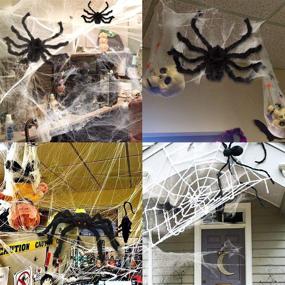 img 2 attached to 🕷️ Outdoor Halloween Decorations: Mega Spider Web Triangular Graveyard Décor Set, Stretch Cobweb, Scary Props Shooter with Black Spider