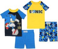 🦔 sonic the hedgehog boys' 1 more level 4 piece short sleeve pajama set: ultimate sleepwear adventure! logo