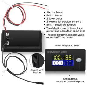 img 1 attached to ⚡️ Battery Capacity Voltage Meter: Alarm & External Temp Sensor, 0-179??, 12V-72V Lithium and Acid Battery Gauge for Motorcycles, Carts, Cars