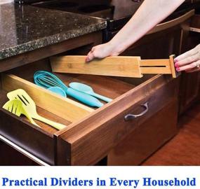 img 4 attached to 🎋 Bamboo Kitchen Drawer Organizer - 4 Pack Adjustable Dividers, Expandable from 17.5 to 22.25 Inches, with Spring - Ideal for Kitchen Cabinet Utensil Drawer, Closet, Baby Drawer, and Bookshelf