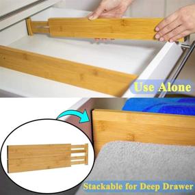 img 2 attached to 🎋 Bamboo Kitchen Drawer Organizer - 4 Pack Adjustable Dividers, Expandable from 17.5 to 22.25 Inches, with Spring - Ideal for Kitchen Cabinet Utensil Drawer, Closet, Baby Drawer, and Bookshelf