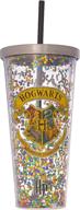 ✨ magical sparkle and sip: spoontiques hogwarts glitter cup with straw logo