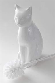 img 4 attached to Splash Home White Ceramic Cat Toilet Brush Set with Holder