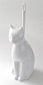 img 3 attached to Splash Home White Ceramic Cat Toilet Brush Set with Holder