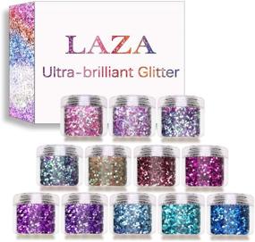 img 3 attached to Laza Glitter Nail Art Iridescent Flakes - 12 Colors Acrylic Powder Mixed Sequins - Ultra-Thin Paillette Sparkles Tips Chunky Box 120g for Cosmetic Face Eyes Body Hair - Mermaid Princess