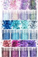 laza glitter nail art iridescent flakes - 12 colors acrylic powder mixed sequins - ultra-thin paillette sparkles tips chunky box 120g for cosmetic face eyes body hair - mermaid princess logo