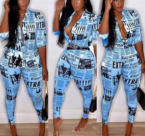 img 2 attached to Swahugh Sexy Club Outfits for Women: Trendy Two Piece Party Ensembles with Newspaper Print Shirt & Long Pants Tracksuit