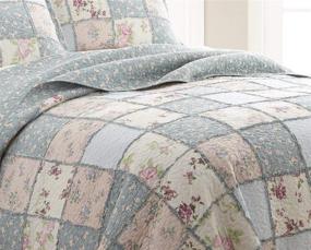 img 2 attached to 🌸 Chezmoi Collection Abbi Queen Size Garden Floral Vintage Washed 100% Cotton Reversible Patchwork Quilt Set