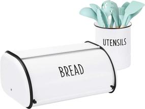 img 4 attached to 🍞 Outshine Vintage Roll Top Bread Box & Utensil Holder Set: Fresh, Farmhouse Kitchen Decor - Ideal Housewarming Gift