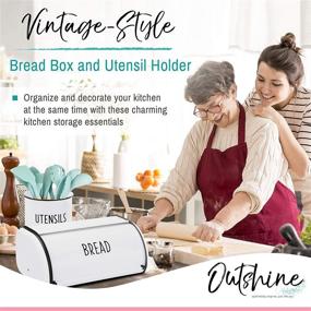 img 3 attached to 🍞 Outshine Vintage Roll Top Bread Box & Utensil Holder Set: Fresh, Farmhouse Kitchen Decor - Ideal Housewarming Gift