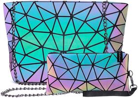 img 4 attached to Showcase Your Style with Geometric Luminous Holographic Handbags, Wallets, and Totes - Women's Messenger Collection