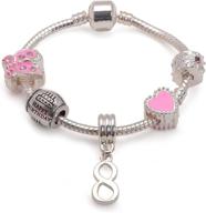 🎂 captivating liberty charms childrens pink happy 8th birthday charm bracelet with gift box - embracing silver plated charm beads logo